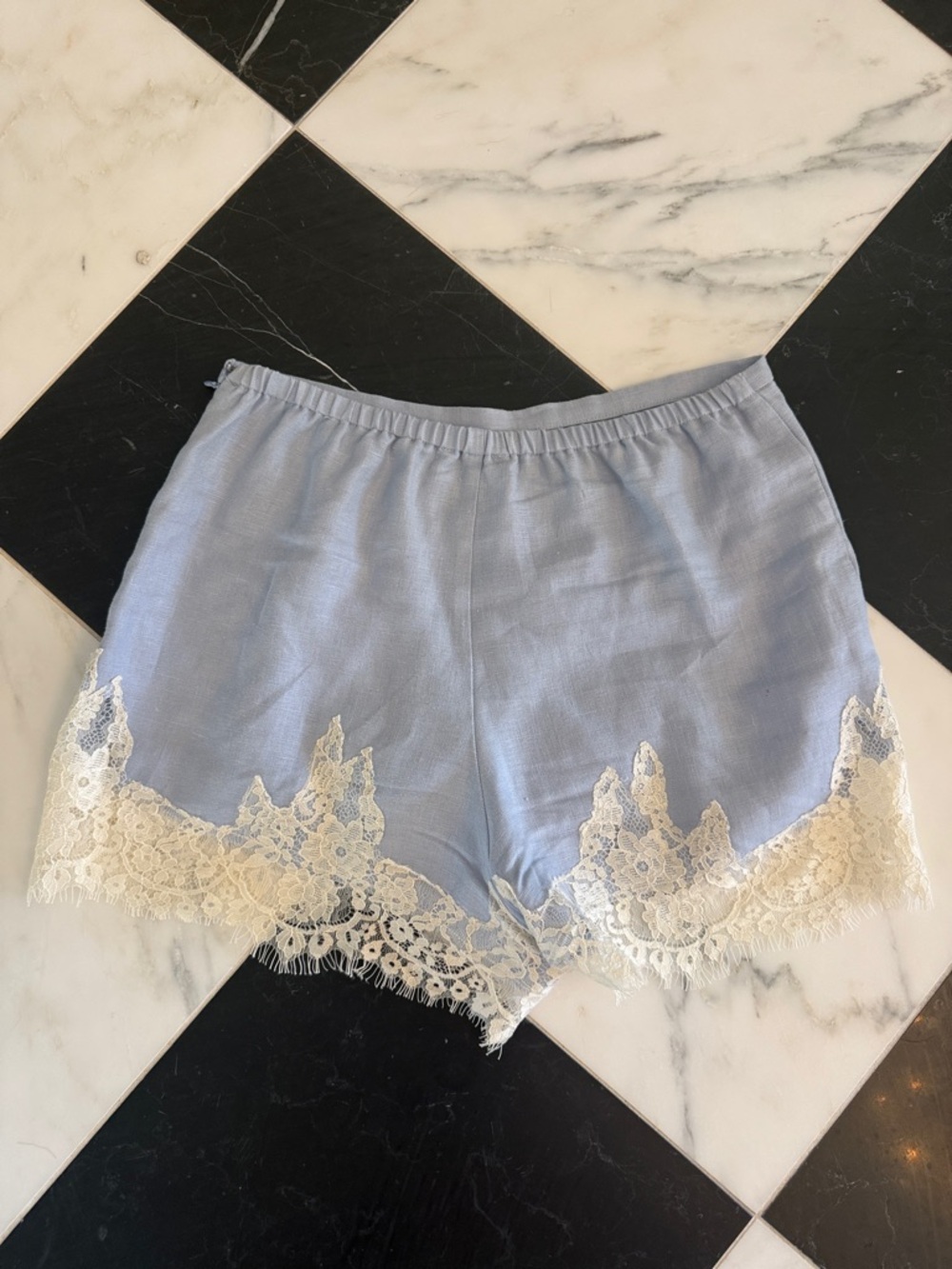 Reformation Light Blue Lace-Trim Linen Shorts - Picture 1 of 4